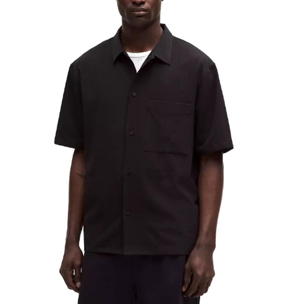 Lululemon Men's Black Textured Airing Easy Camp-Collar Shirt Size XXL